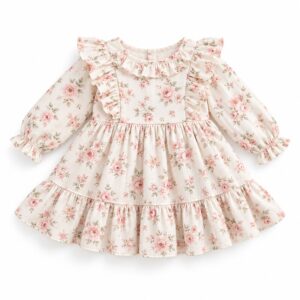 Vestido de manga larga con volantes para bebé niña